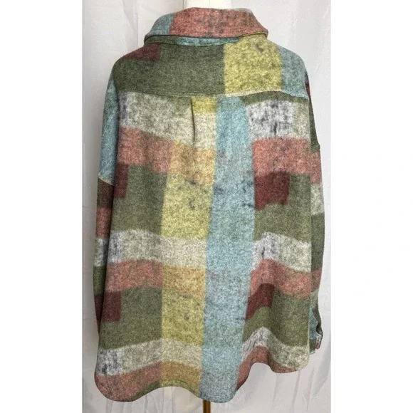 BiBi Brushed Plaid Women Shacket Sz L Soft Fleece Lime Multi Sold Out On Buckle - Picture 3 of 6